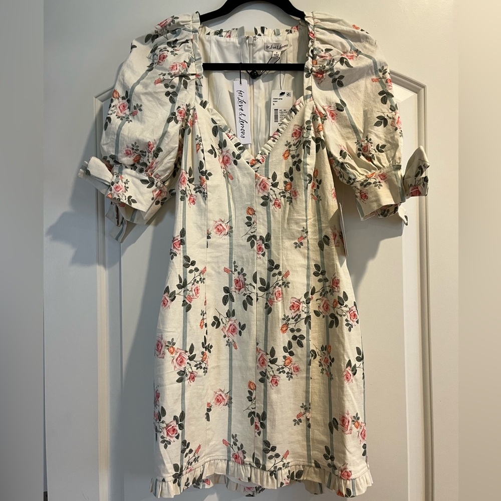 For Love & Lemons dress, puff bow sleeve, sweetheart neckline